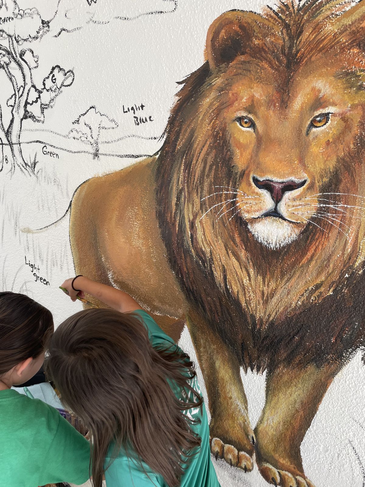 Large-scale lion mural